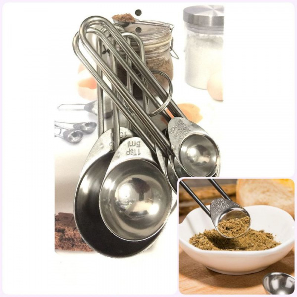 Мерные ложки набор 5 шт из нержавеющей стали для жидких и сухих продуктов 0.75-15 г/мл