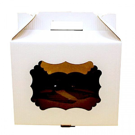 Коробка с окном и ручками для торта 30*30*30 см (2 части) | упак 5-25 шт